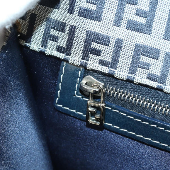 FENDI Zucchino Canvas Mamma Baguette Hand Bag Navy Silver Auth 189269V