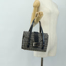 FENDI Zucchino Canvas Mamma Baguette Hand Bag Navy Silver Auth 189269V-25