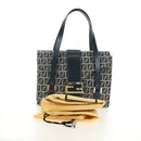 FENDI Zucchino Canvas Mamma Baguette Hand Bag Navy Silver Auth 189269V-12