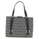 FENDI Zucchino Canvas Mamma Baguette Hand Bag Navy Silver Auth 189269V-2