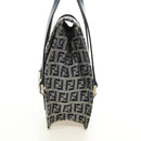 FENDI Zucchino Canvas Mamma Baguette Hand Bag Navy Silver Auth 189269V-3