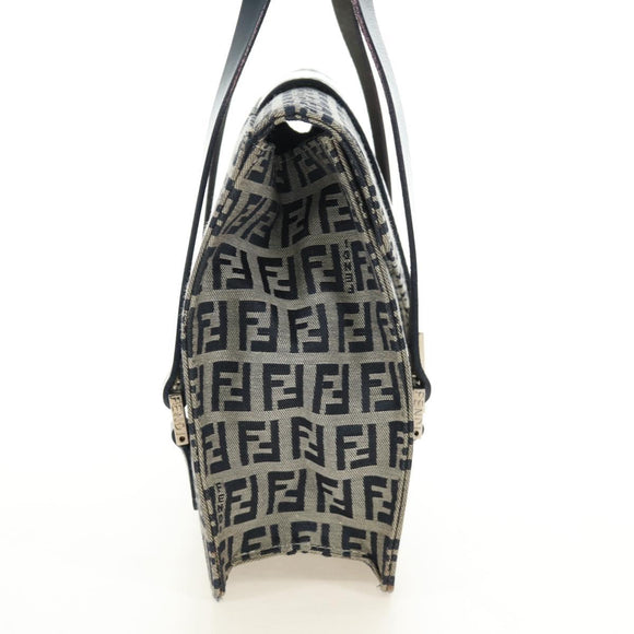 FENDI Zucchino Canvas Mamma Baguette Hand Bag Navy Silver Auth 189269V