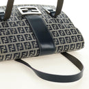 FENDI Zucchino Canvas Mamma Baguette Hand Bag Navy Silver Auth 189269V-6