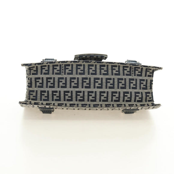 FENDI Zucchino Canvas Mamma Baguette Hand Bag Navy Silver Auth 189269V