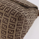 FENDI Zucchino Canvas Mamma Baguette Shoulder Bag Beige Silver Auth 189270A-12