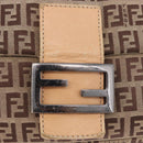 FENDI Zucchino Canvas Mamma Baguette Shoulder Bag Beige Silver Auth 189270A-15