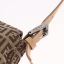 FENDI Zucchino Canvas Mamma Baguette Shoulder Bag Beige Silver Auth 189270A-16