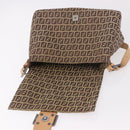 FENDI Zucchino Canvas Mamma Baguette Shoulder Bag Beige Silver Auth 189270A-17