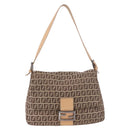 FENDI Zucchino Canvas Mamma Baguette Shoulder Bag Beige Silver Auth 189270A-2