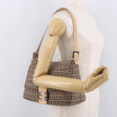 FENDI Zucchino Canvas Mamma Baguette Shoulder Bag Beige Silver Auth 189270A-26