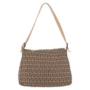 FENDI Zucchino Canvas Mamma Baguette Shoulder Bag Beige Silver Auth 189270A-3