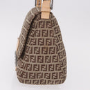 FENDI Zucchino Canvas Mamma Baguette Shoulder Bag Beige Silver Auth 189270A-4