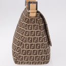 FENDI Zucchino Canvas Mamma Baguette Shoulder Bag Beige Silver Auth 189270A-6