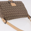 FENDI Zucchino Canvas Mamma Baguette Shoulder Bag Beige Silver Auth 189270A-7