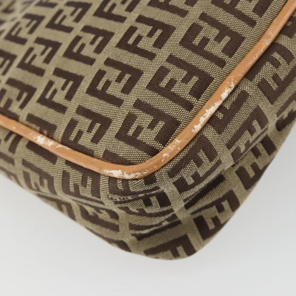 FENDI Zucchino Canvas Shoulder Bag Beige Auth 189271