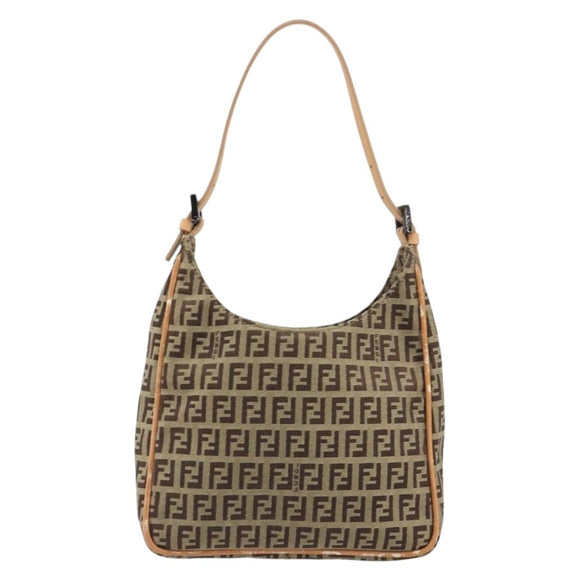 FENDI Zucchino Canvas Shoulder Bag Beige Auth 189271