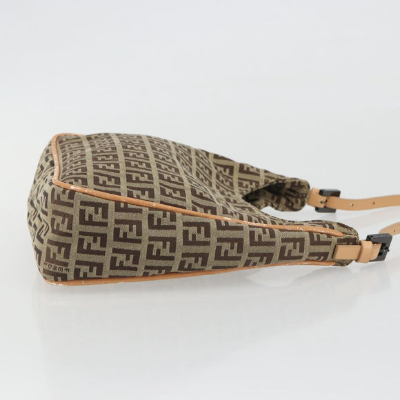 FENDI Zucchino Canvas Shoulder Bag Beige Auth 189271