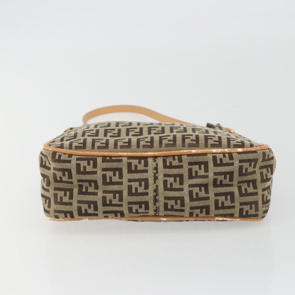 FENDI Zucchino Canvas Shoulder Bag Beige Auth 189271
