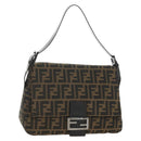 FENDI Zucca Canvas Mamma Baguette Shoulder Bag Black Brown Auth 189272V-1