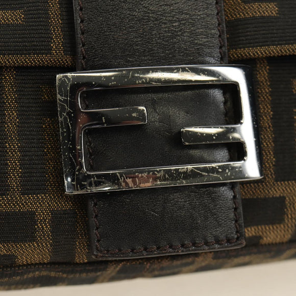 FENDI Zucca Canvas Mamma Baguette Shoulder Bag Black Brown Auth 189272V