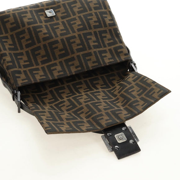 FENDI Zucca Canvas Mamma Baguette Shoulder Bag Black Brown Auth 189272V