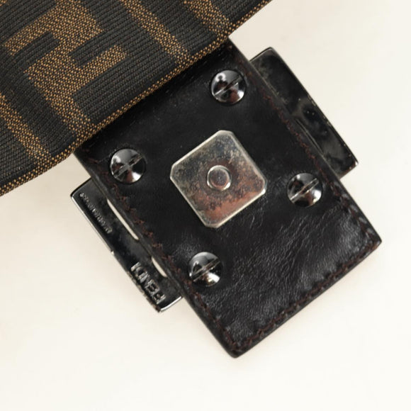 FENDI Zucca Canvas Mamma Baguette Shoulder Bag Black Brown Auth 189272V