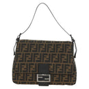 FENDI Zucca Canvas Mamma Baguette Shoulder Bag Black Brown Auth 189272V-13