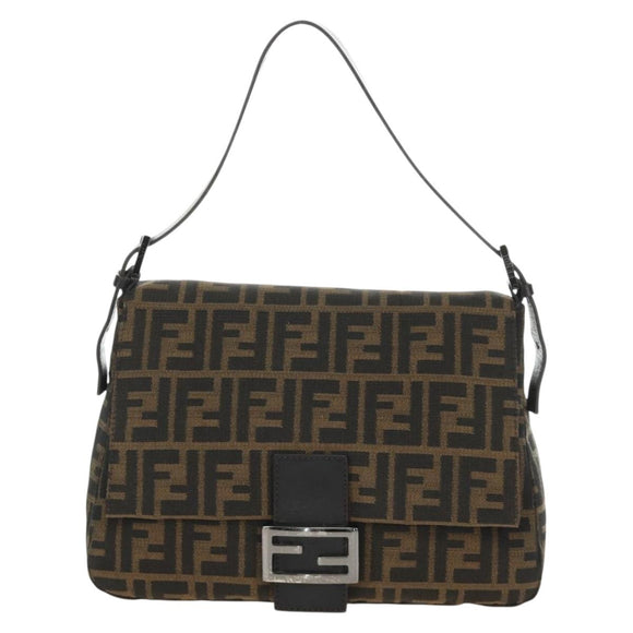 FENDI Zucca Canvas Mamma Baguette Shoulder Bag Black Brown Auth 189272V