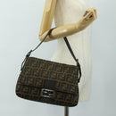 FENDI Zucca Canvas Mamma Baguette Shoulder Bag Black Brown Auth 189272V-28