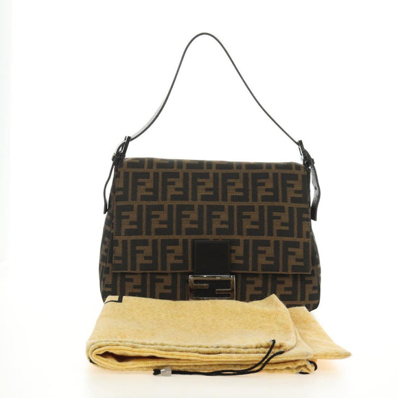 FENDI Zucca Canvas Mamma Baguette Shoulder Bag Black Brown Auth 189272V