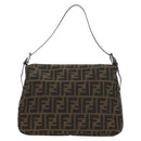FENDI Zucca Canvas Mamma Baguette Shoulder Bag Black Brown Auth 189272V-2