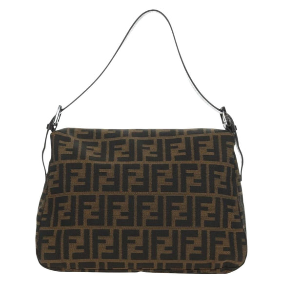 FENDI Zucca Canvas Mamma Baguette Shoulder Bag Black Brown Auth 189272V
