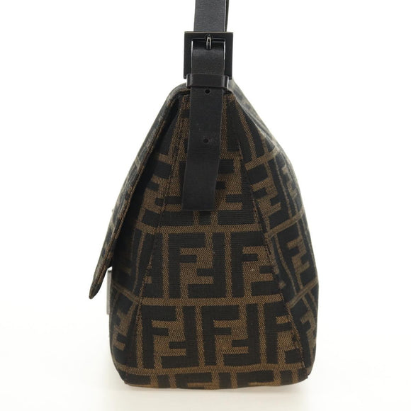 FENDI Zucca Canvas Mamma Baguette Shoulder Bag Black Brown Auth 189272V
