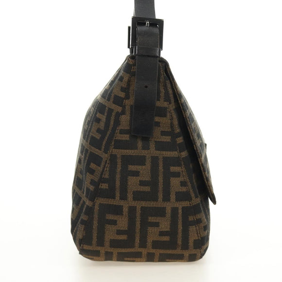FENDI Zucca Canvas Mamma Baguette Shoulder Bag Black Brown Auth 189272V