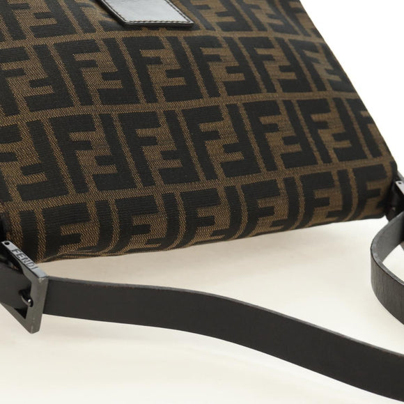 FENDI Zucca Canvas Mamma Baguette Shoulder Bag Black Brown Auth 189272V