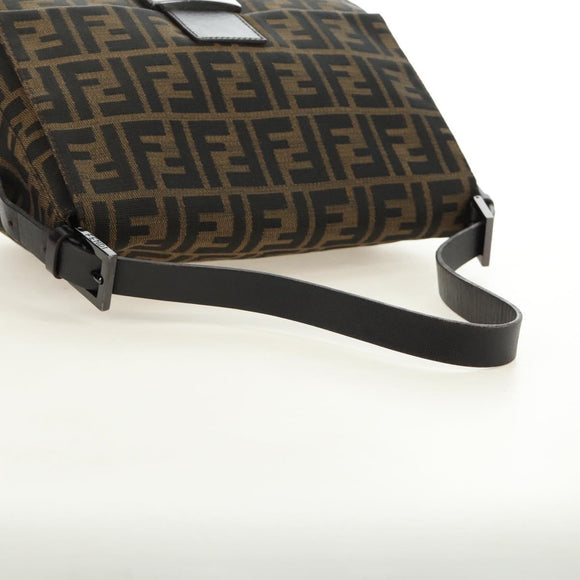FENDI Zucca Canvas Mamma Baguette Shoulder Bag Black Brown Auth 189272V
