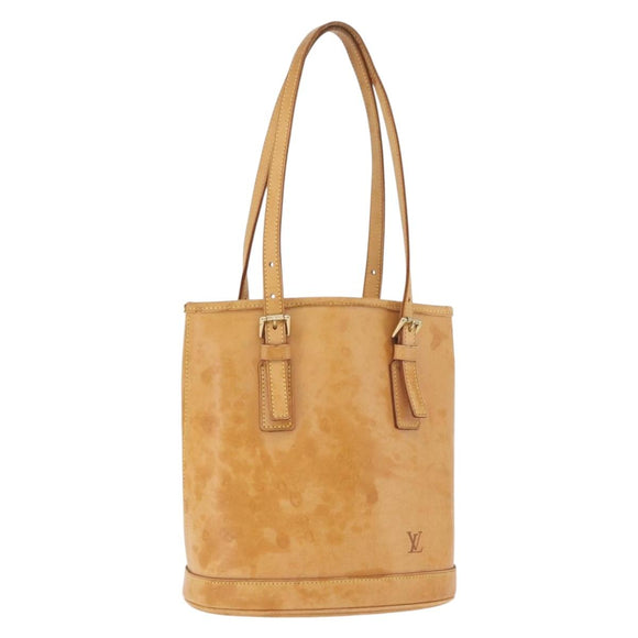 LOUIS VUITTON Nomad leather Bucket PM Shoulder Bag Beige M85001 LV Auth 189289