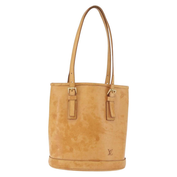 LOUIS VUITTON Nomad leather Bucket PM Shoulder Bag Beige M85001 LV Auth 189289