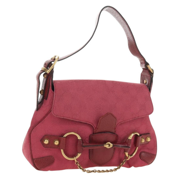 GUCCI GG Canvas Horsebit Hand Bag Pink Gold 120984 Auth 189295V
