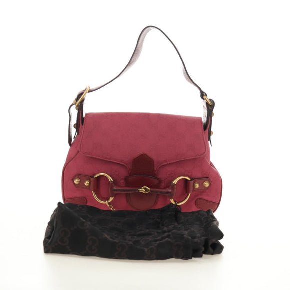 GUCCI GG Canvas Horsebit Hand Bag Pink Gold 120984 Auth 189295V