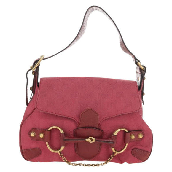 GUCCI GG Canvas Horsebit Hand Bag Pink Gold 120984 Auth 189295V