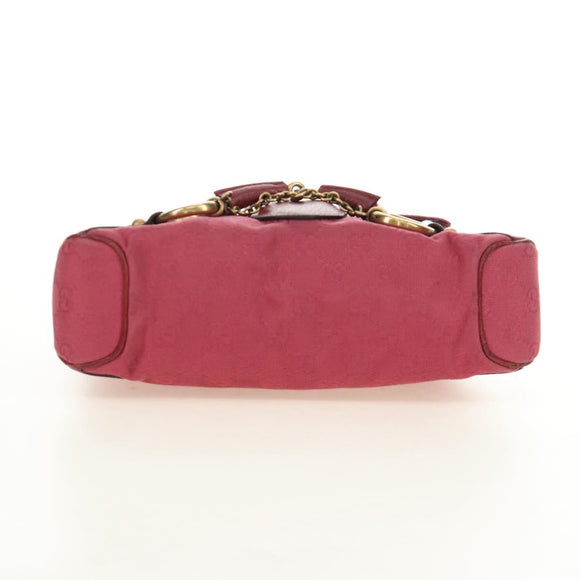 GUCCI GG Canvas Horsebit Hand Bag Pink Gold 120984 Auth 189295V