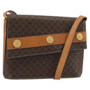 CELINE Macadam Canvas Medallion Shoulder Bag PVC Leather Brown Gold Auth 189300-1
