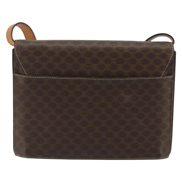 CELINE Macadam Canvas Medallion Shoulder Bag PVC Leather Brown Gold Auth 189300