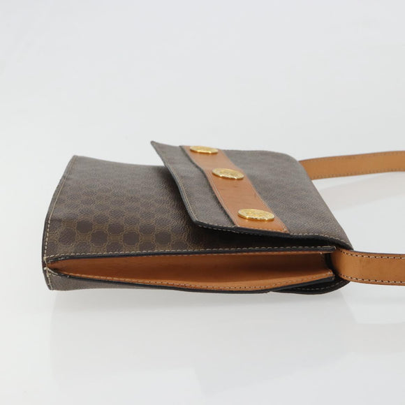 CELINE Macadam Canvas Medallion Shoulder Bag PVC Leather Brown Gold Auth 189300