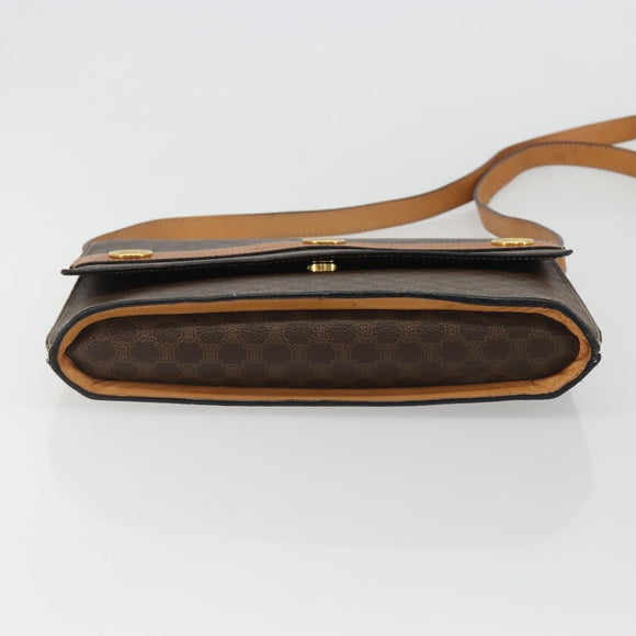 CELINE Macadam Canvas Medallion Shoulder Bag PVC Leather Brown Gold Auth 189300