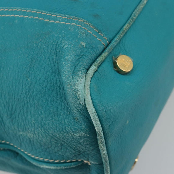 CELINE Tote Bag Leather Blue Gold Auth 189301