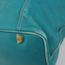 CELINE Tote Bag Leather Blue Gold Auth 189301-16