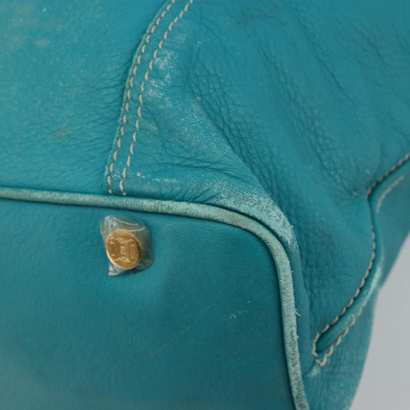 CELINE Tote Bag Leather Blue Gold Auth 189301
