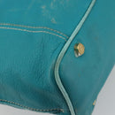 CELINE Tote Bag Leather Blue Gold Auth 189301-17